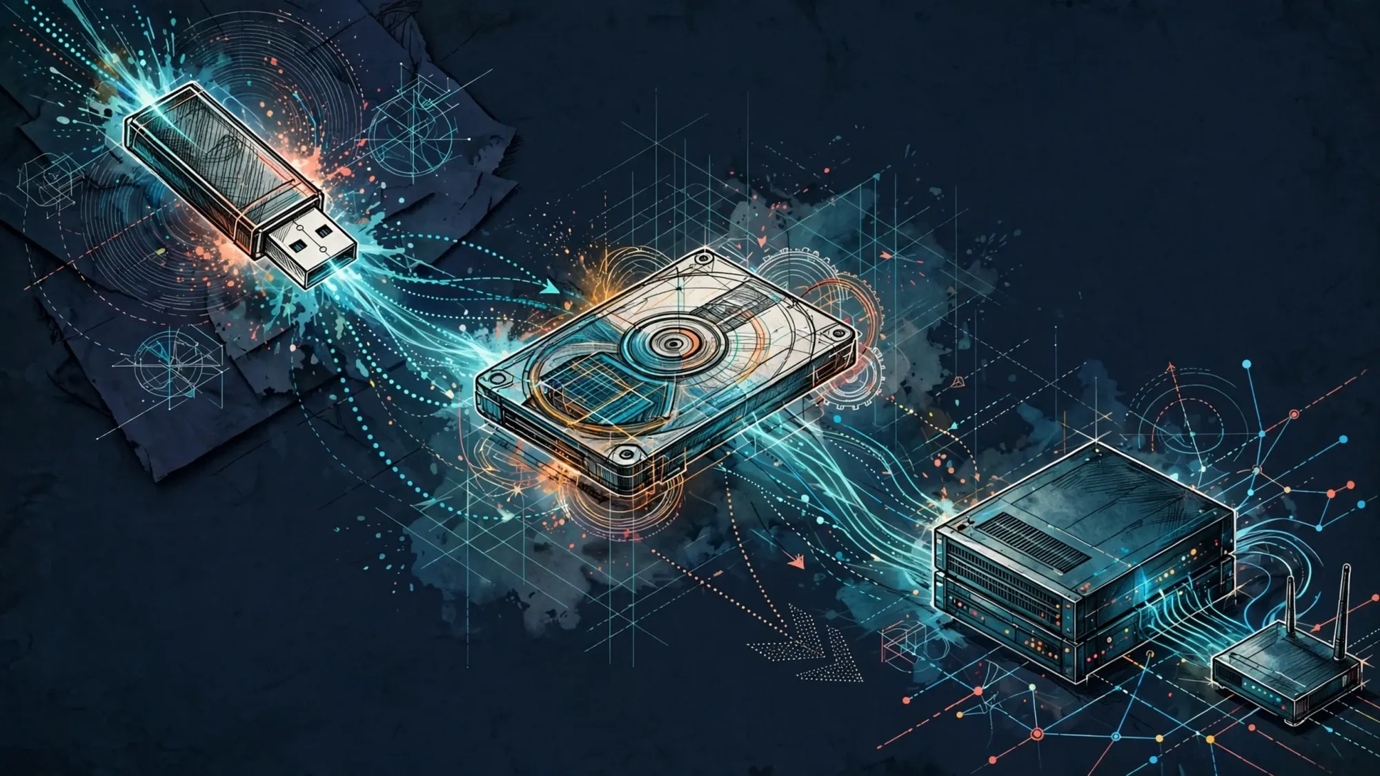 Minh họa Illustration Art về Cài Proxmox VE cho homelab: chuẩn bị boot, disk và management network